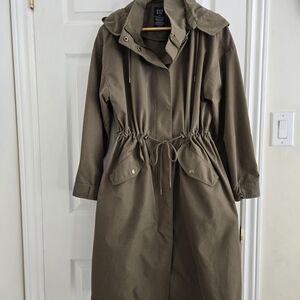 GAP Women's Olive Trench Coat with Hood